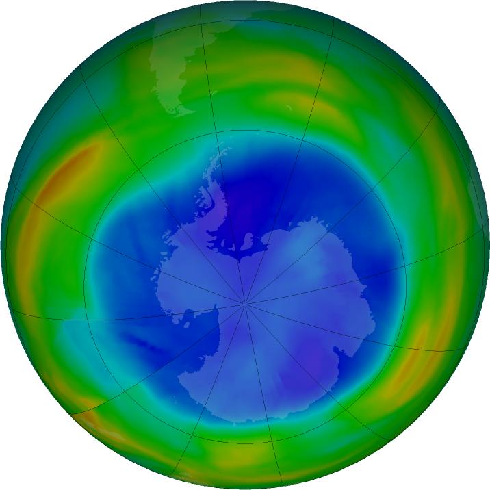 Antarctic ozone map for 31 August 2018